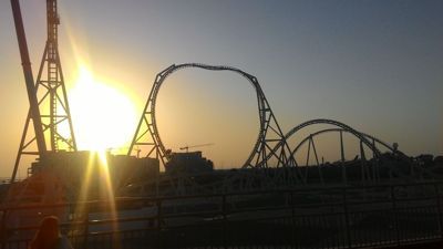 Ferrari World Abu Dhabi - Outdoor roller coaster with sunset