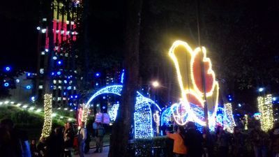 Parque de Indepencia Bogota - Christmas decorations and tower in the back