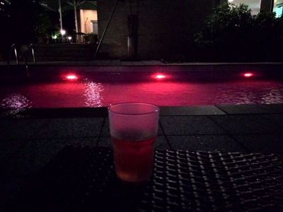 Mercure Hotel Duesseldorf Neuss - Wine glass by the pool illuminated in red
