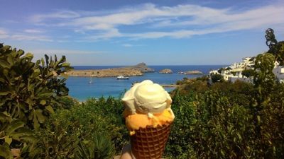 Lindos town - Ice cream with beautiful view