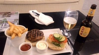 Hilton Park Nicosia - Burger and local beer on terrace